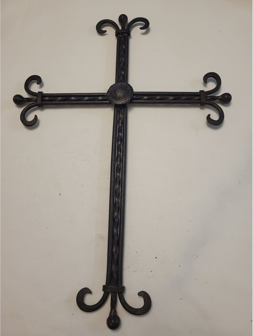 Decorative Black Metal 16x11.5" Cross with Fleur-de-lis Design